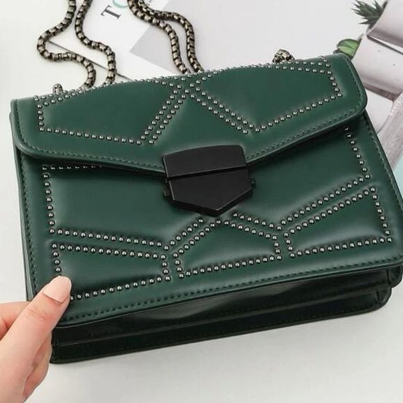 New Rocker Green Vegan Leather Studs Handbag Purse Inspired Trending - Picture 5 of 9